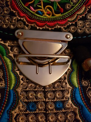 Bohemian Embroidered Rose Backpack Black Trim Multicolored Boho Gold Clasp Woven Bohemian Embroidered Rose Backpack Black Trim  main image 3