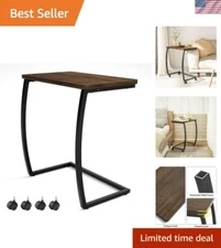 Durable C-Shaped Coffee Table with Rustic Appeal - Easy Assembly Sofa Side Table