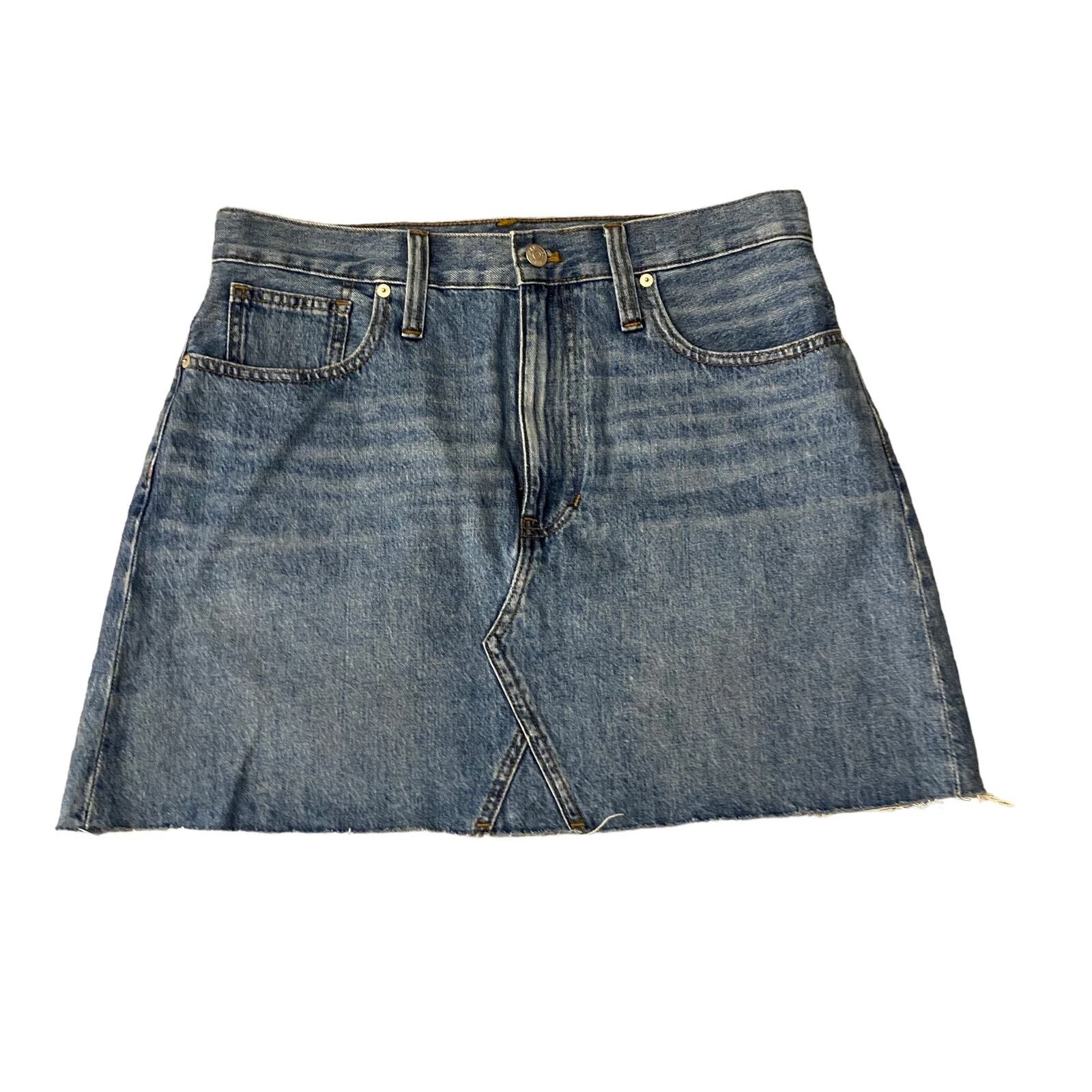 Madewell Womens Blue Rigid Denim A-Line Skirt Raw Hem Vintage Wash Short Sz 30