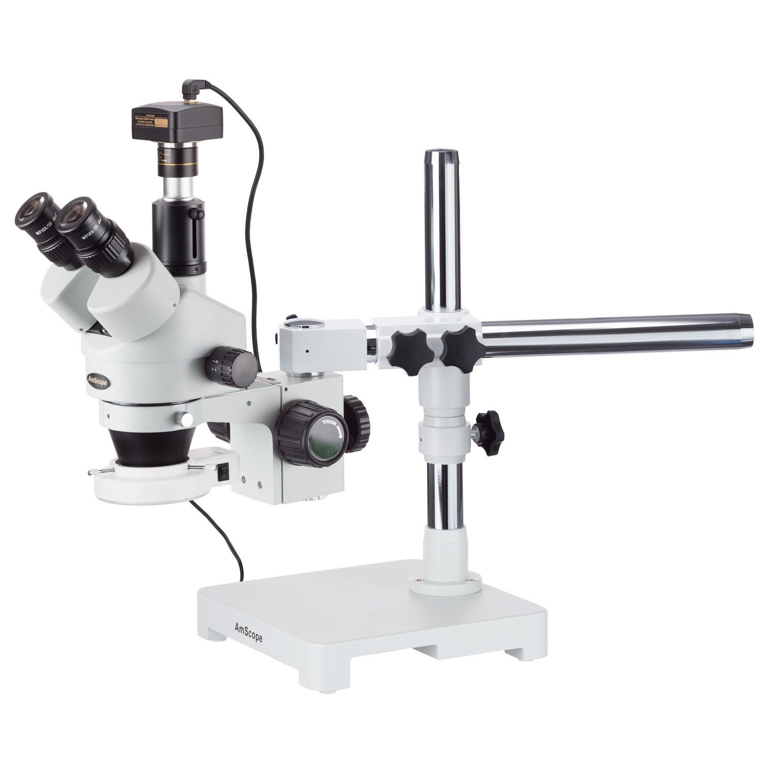 AmScope 3.5X-90X Trinocular LED Boom Stand Stereo Microscope + 10MP Camera