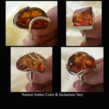 BALTIC HONEY AMBER STERLING SILVER DESIGNER HANDMADE MODERN RING