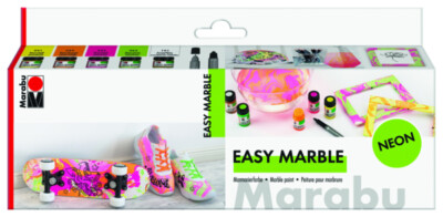 Marabu Marmorierfarbe easy marble Set NEON 5 x 15ml Permanent Marker schwarz neu