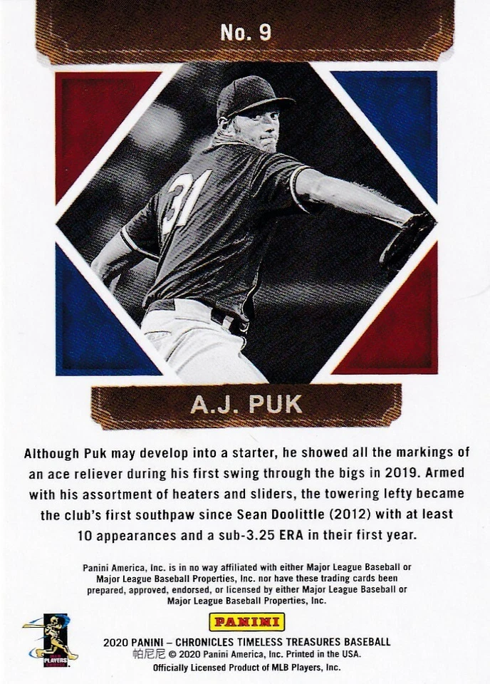 2020 CHRONICLES TIMELESS TREASURES RC A.J. PUK OAKLAND ATHLETICS ROOKIE - B4614 - Image 2 of 2