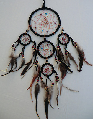 12 cm x 40 cm Schwarz Leder Dreamcatcher Traumfänger Federn Traum Geschenk