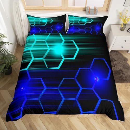 Honeycomb Bedding Set for Kids Boys Girls Geometrical King Multi Honeycomb 22 - Picture 2 of 7