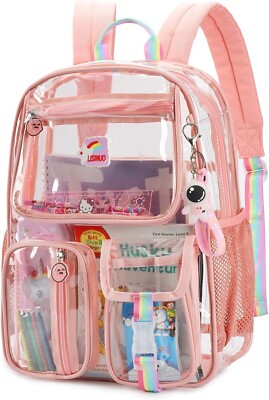 Clear Backpack Heavy Duty Transparent Backpacks Stadium Approved Pink
