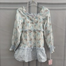LoveShackFancy Girls 14 Juliet Ribbon Floral Smocked Balloon Sleeve Short Dress