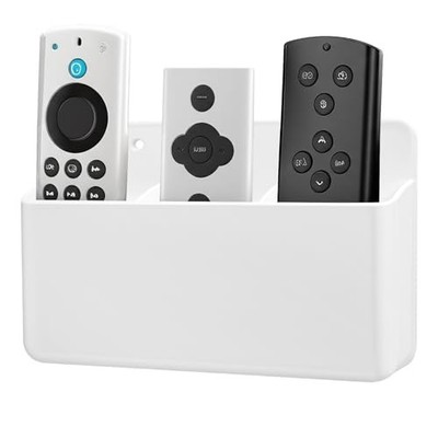 PCS Adhesive Remote Control Holder Wall Mount, 3 Slot Adjustable Remote 1 White