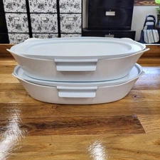 New Rubbermaid 4pc Baking Dish Set + Lids  DuraLite White Glass Bakeware  No Box