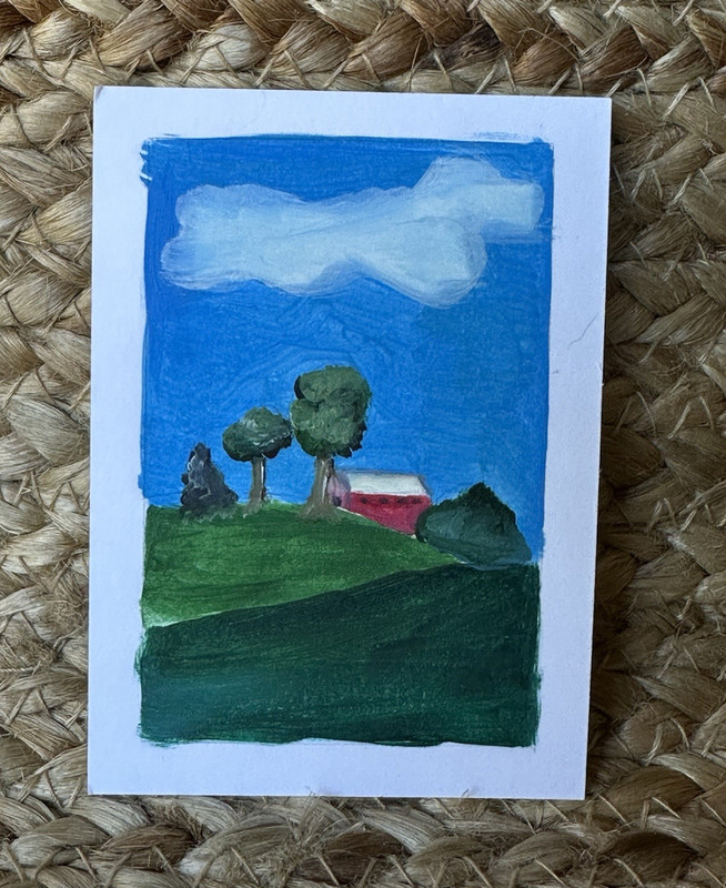 ACEO CARD 2.5 X 3.5 inches “Distant Barn” Original oil on paper 