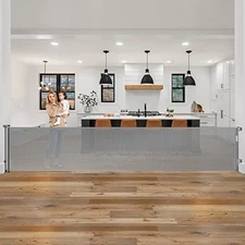 KISKIZ 178" INCH RETRACTABLE BABY GATES DOGS INDOOR OUTDOOR - GRAY