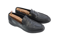 PRADA Black Leather Norwegian Front Penny Loafers Size 6.5 Rubber Sole Italy