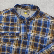 Eddie Bauer Shirt Mens 2XL Blue Brown Plaid Classic Fit Button Down Outdoor