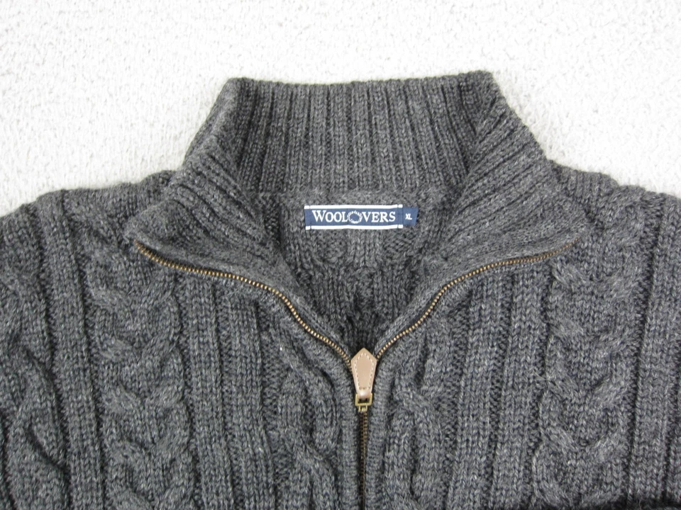 Suéter Woolovers Para Hombres Extra Grande XL Gris 1/4 Cremallera 100% Lana Tejido por Cable Británico Foto 3 de 4