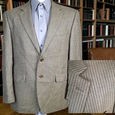 Chaps Houndstooth Blazer Mens 40S Beige SV Wool Silk