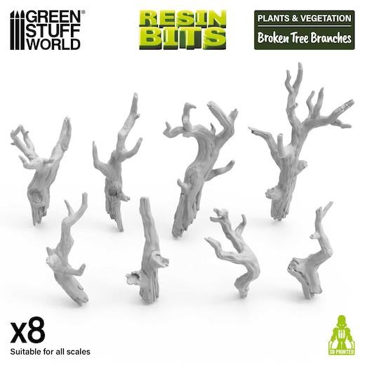 Green Stuff World 3D Printed Resin Bits - Broken Tree Branches 1:72-1:48-1:35