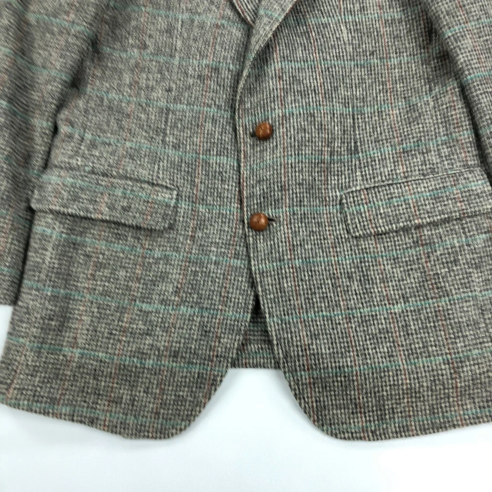 Blazer Abrigo Deportivo Harris Tweed Pesado Gris Cuadros 42R Hecho en EE. UU. De Colección * Foto 2 de 4