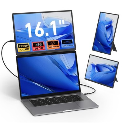 16.1'' FHD Portable Laptop Screen Extender - 1200P, 360° Rotating Monitor