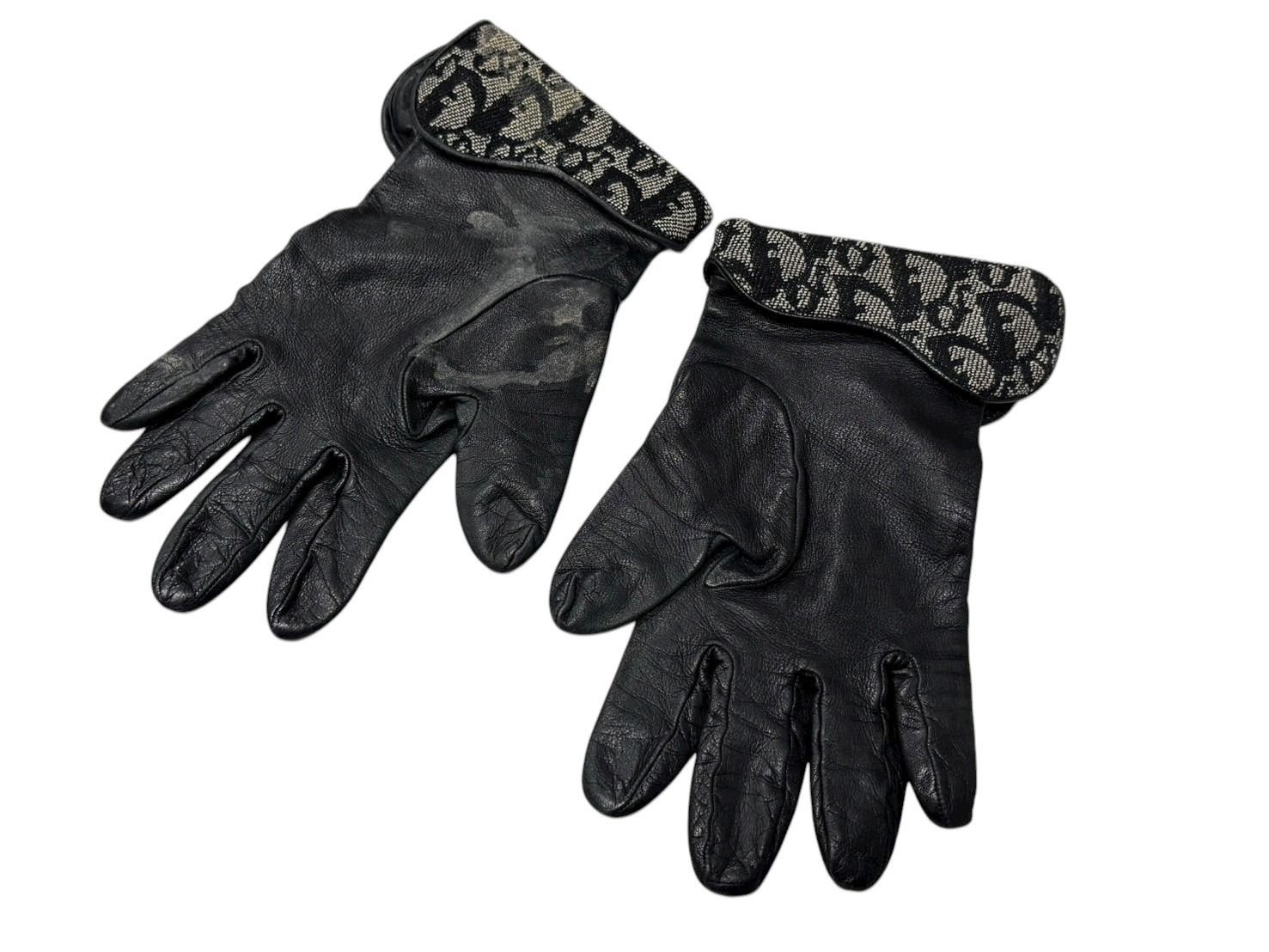 Christian Dior Trotter Line Gloves Canvas Jeepskin D Charm Navy Black Auth Used thumbnail 5