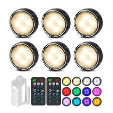 6 Pack Black Battery Operated RGBCW 16Color LED Puck Lights With Remote