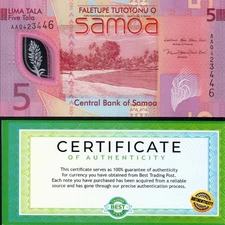 SAMOA - 5 Talas 2023 Polymer BANKNOTE UNCIRCULATED COA MONEY CURRENCY