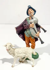 Vintage FONTANINI Italy NATIVITY Bagpipe Player & Lamb JOSIAH Depose figurine