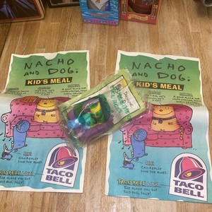Vintage 1995 Taco Bell Nacho And Dog On Purple Couch Toy Driving Mr Doggy + Bags