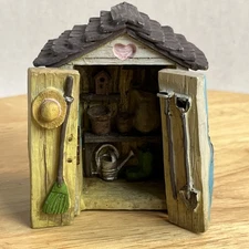 Vintage Miniature Tool Shed Doors Open Fairy Garden Dollhouse Decor