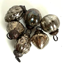 Creative Co-Op 6 Vintage Look Mercury Glass Ornaments PEWTER Color 1" - 1 1/2"
