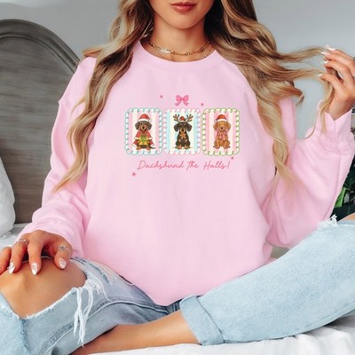 Dackel Die Hallen Weihnachten Urlaub Damen Sweatshirt Festlich Hunde Pullover