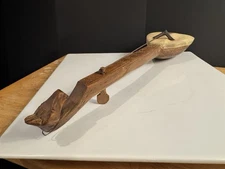 Vintage 17” Carved Folk String Instrument Decorative Spike Fiddle Style w/ Hide