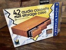 Audio Cassette Storage Unit 3 Drawer 42 Tape Holder Case Faux Wood Grain NEW