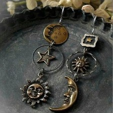 Celestial Sun Moon Star Drop Earrings - Silver-Tone Zinc Alloy for Women