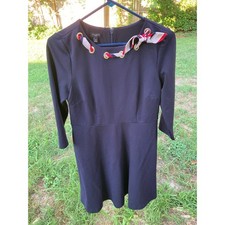 Talbots - Petite Navy Ponte Nautical Fit and Flare Boatneck 3/4 Sleeve Dress -6P