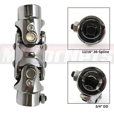 3/4''DD x 13/16''-36 Spline Double Steering U-Joint Shaft Coupler Hot Rod Chrome