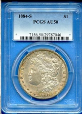 1884 S PCGS AU50 Morgan Dollar $1 US Mint Silver Rare Key 1884-S AU-50