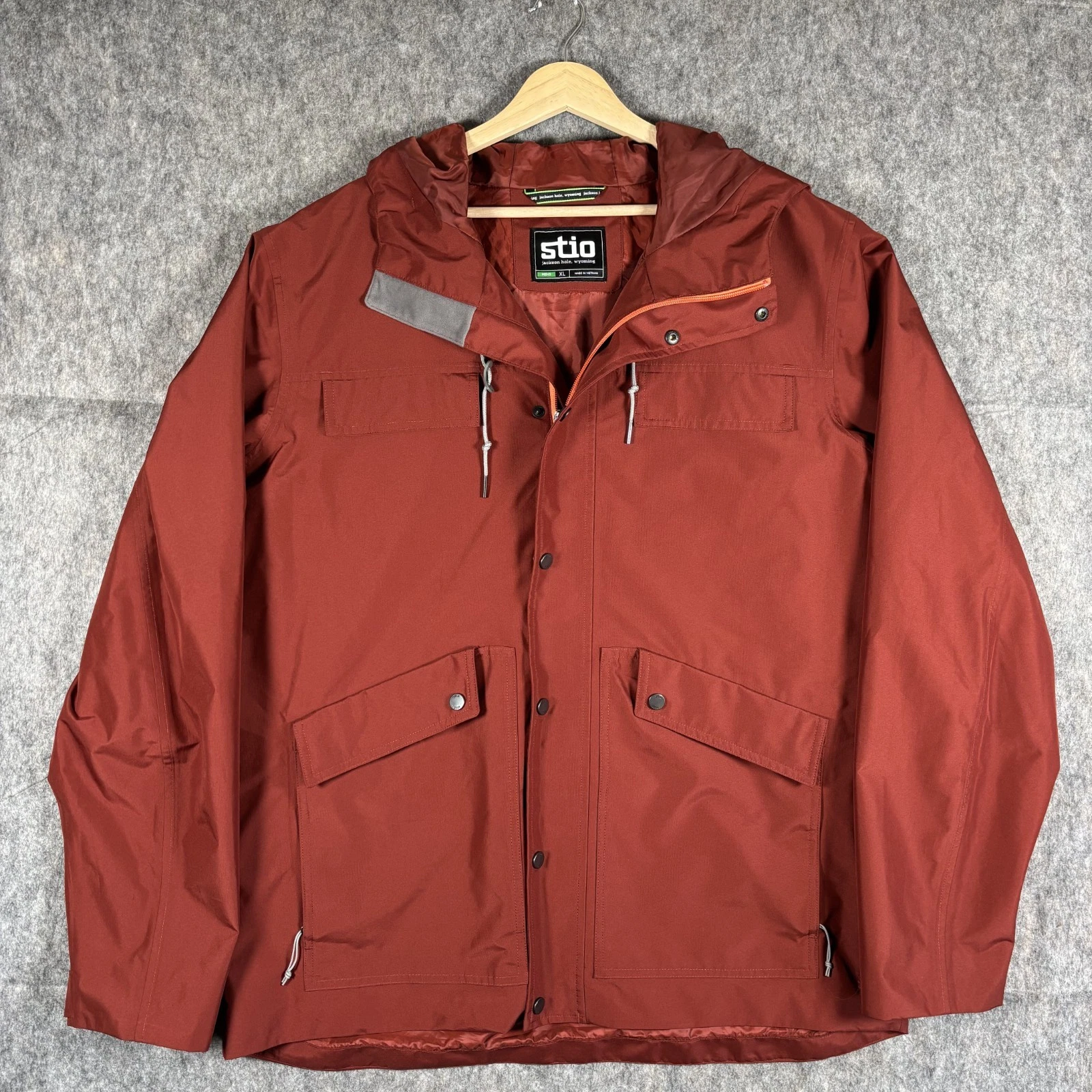 Stio Lupine Hooded Jacket Men's XL Hooded Rain Snow Ski Orange Pockets