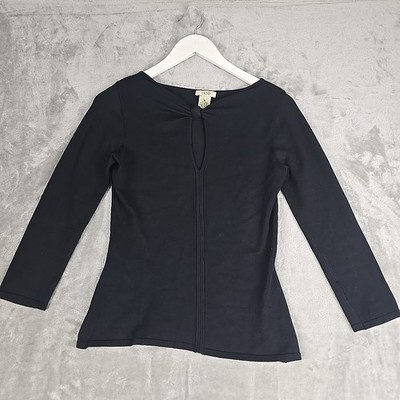 Cache Keyhole Knit Top Small Black Silk Blend Clean Girl Minimalist