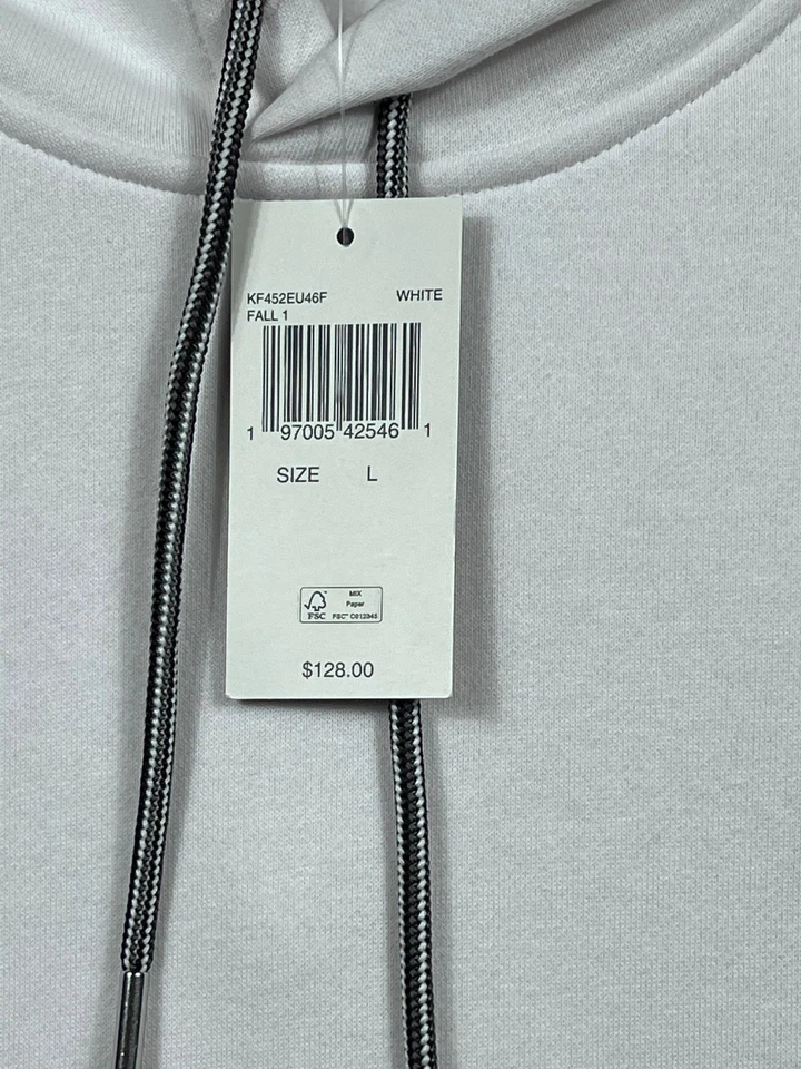 Michael Kors Hoodie Mens Large White Fleece Logo Kangaroo Pocket KF452EU46F NEW - Image 3 of 4