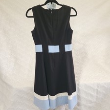 CALVIN KLEIN Dress Womens XS Full Flirty Skirt Sleeveles Black Blue White Zipper