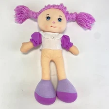 Plush Stuffed Rag Doll Purple Hair Pig tails Braided Hair Blue Eyes 15" Padgett