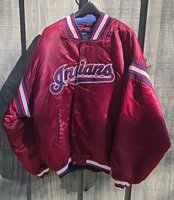Vtg Cleveland Indians Starter Satin Wine Dugout Jacket Mens Chief