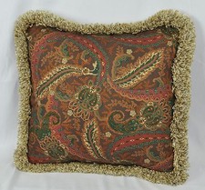 Fringed Pillow made w Ralph Lauren Rue Des Artistes Paisley Brown Fabric 16"