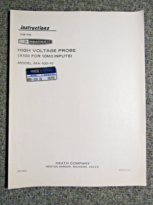 Heathkit High Voltage Probe IMA-100-10 Assembly & Operating Instructions