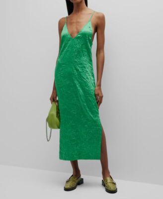 ganni crinkled satin dress Ganni Red Crinkled Satin Midi Dress