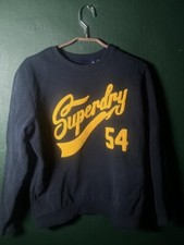 Superdry Crewneck Sweatshirt Navy Blue Yellow Logo Size S-M Vintage Style