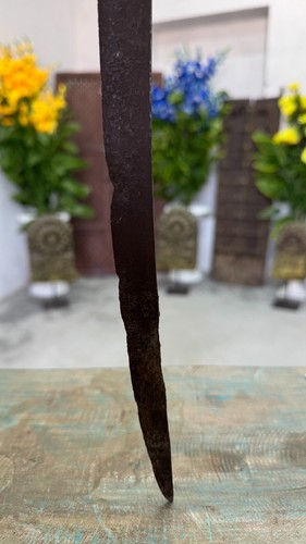 19th C Rare Vintage Hand Forged Faulad Iron Mughal Period Sword Katar Talwar - Picture 7 of 18