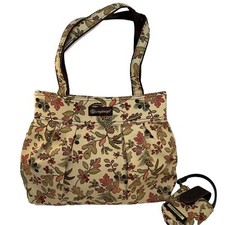 Longaberger purse handbag Phone Attachment Brown Floral Green Accents Country