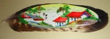 COASTAL VILLAGE Feather Wall Art Vintage Signed 11.5  X 6 Costa Rica HAND PAINT
