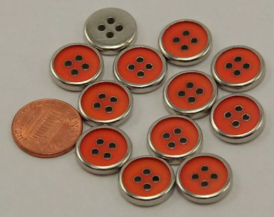 Lot of 12 Silver Tone and Coral Plastic Buttons 9/16'' 15mm  # 6649
